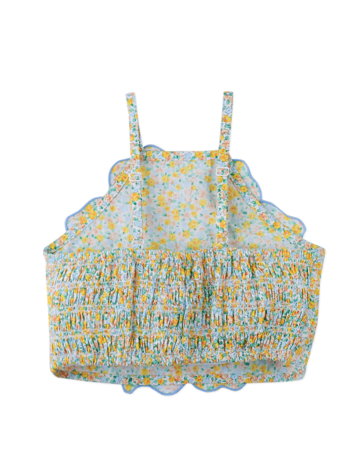 Flatlay back view of the Eloise Halter Top in Multicolor with Large Flower Appliqué & Contrast Stitching with fabric and construction details from the Spring Summer collection of Filipino kids fashion brand Gingersnaps Philippines.