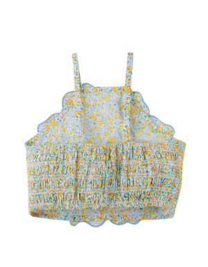 Flatlay back view of the Eloise Halter Top in Multicolor with Large Flower Appliqué & Contrast Stitching with fabric and construction details from the Spring Summer collection of Filipino kids fashion brand Gingersnaps Philippines.
