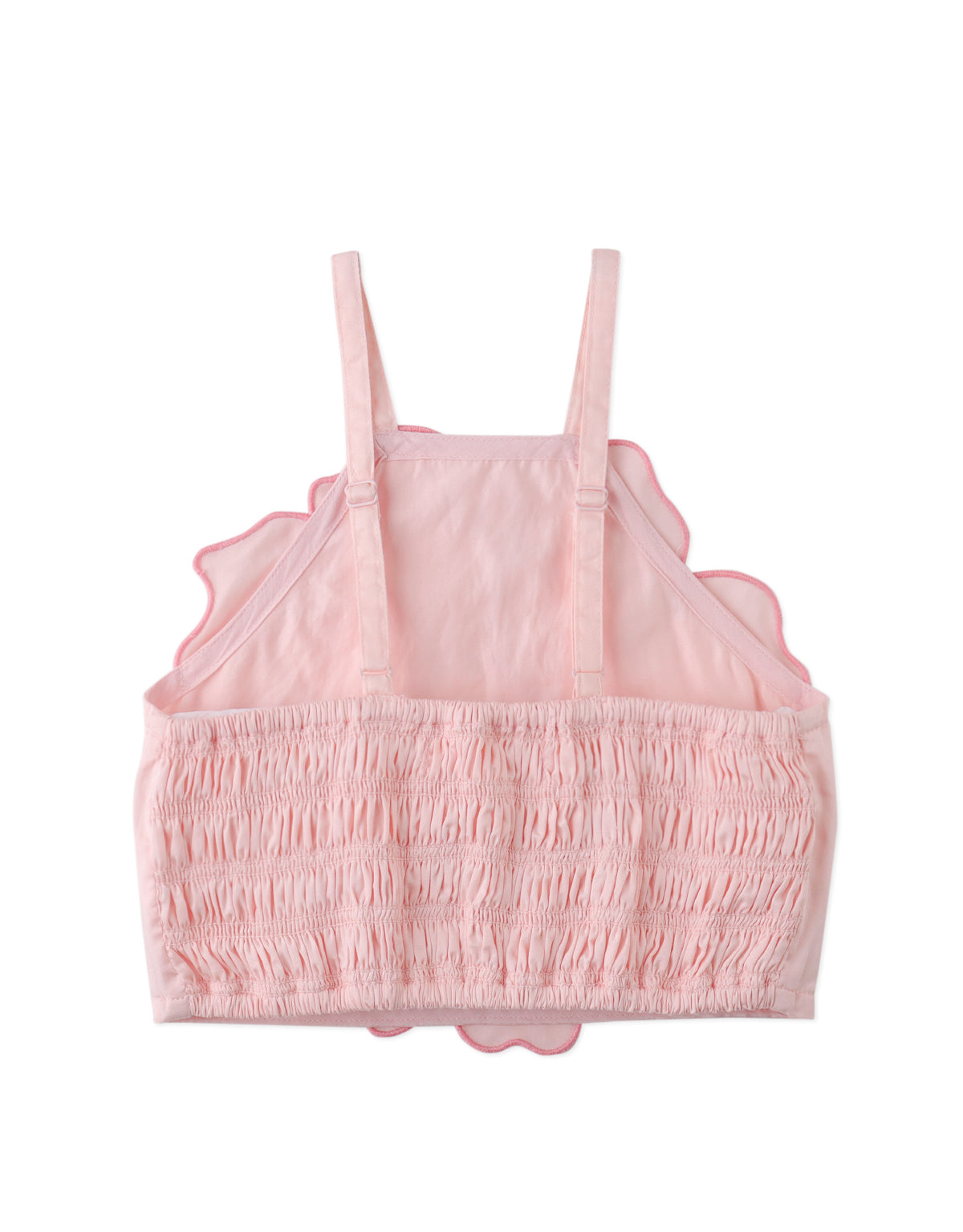 Flatlay back view of the Eloise Halter Top in Pink with Large Flower Appliqué & Contrast Stitching with fabric and construction details from the Spring Summer collection of Filipino kids fashion brand Gingersnaps Philippines.