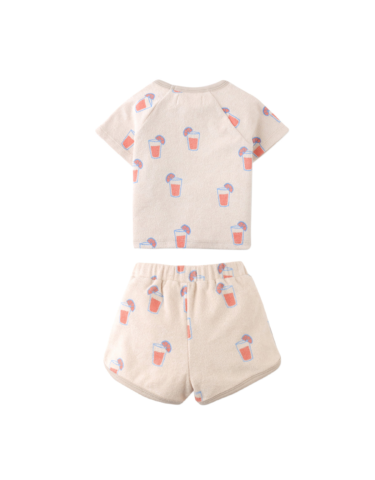 Flatlay back view of the Baby Matthew All-Over Print Raglan Tee and Shorts Set with fabric details from the Spring Summer collection of Filipino kids fashion brand Gingersnaps Philippines.