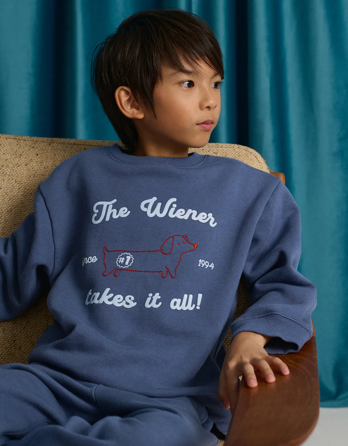 Riccardo Fleece Pullover with Dachshund Embroidery and Embossed Text Print