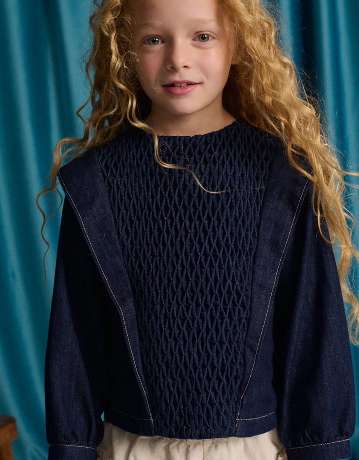 Flerida Blouse with Handmade Diamond Smocking & Shoulder Vents