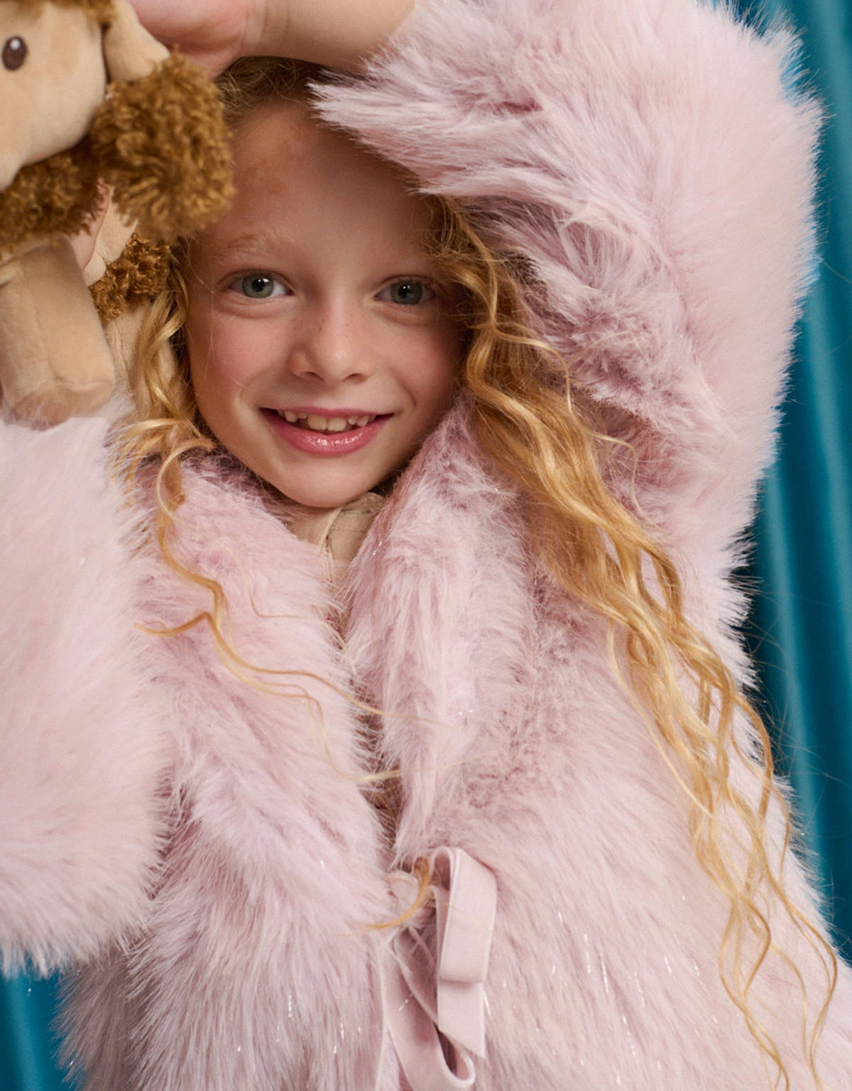 Tabitha Faux Fur Coat with Shawl Collar and Velvet Ties