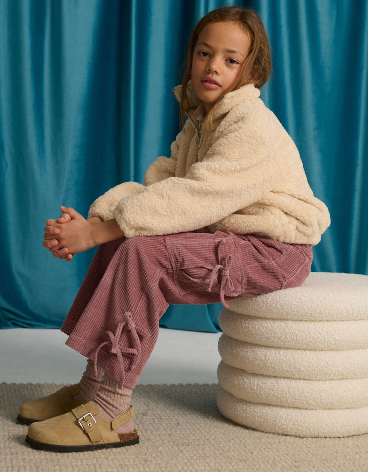 Paulina Corduroy Cargo Pants with Bow Accents