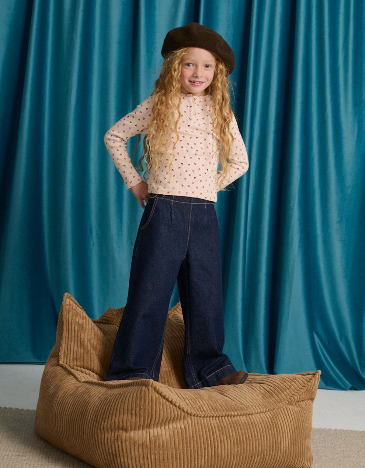 Christina Pull-On Wide-Leg Denim Jeans with Side Tabs and Pockets