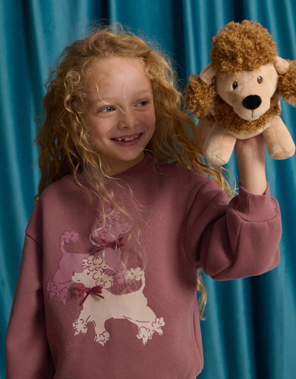 Ethel Crew-Neck Sweater with Twin Poodle Print and Bow Appliqués