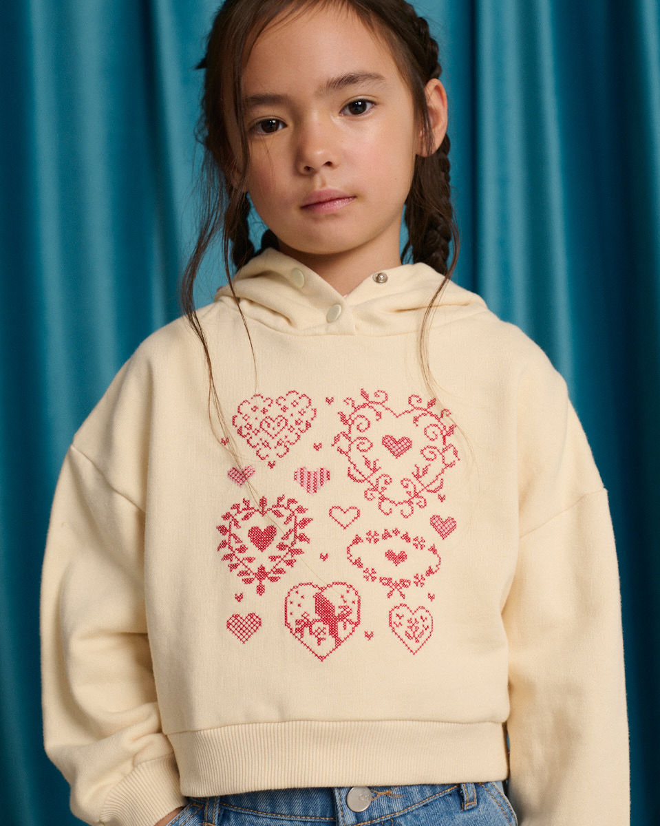 Isabela Hoodie with Hearts Cross-Stitch Embroidery