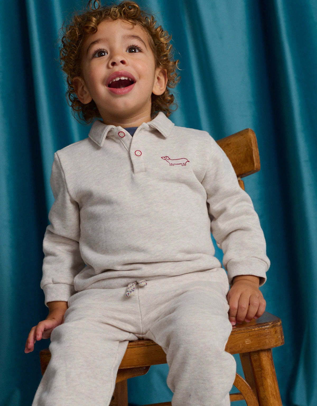 Baby Stefano French Terry Polo Pullover with Chest Dachshund Embroidery