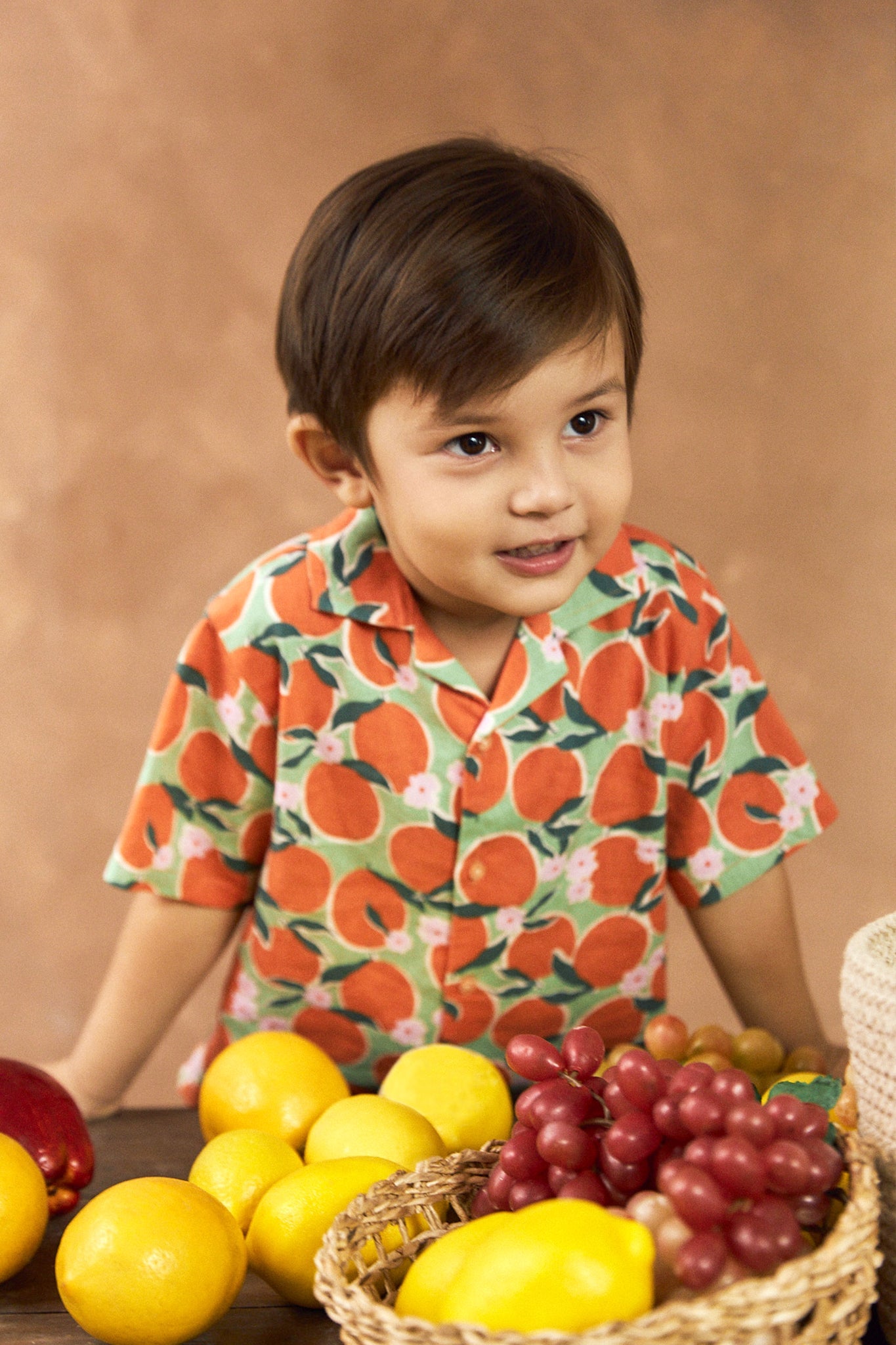 BABY BOYS BIG ORANGES PRINT SHORT SLEEVES SHIRT