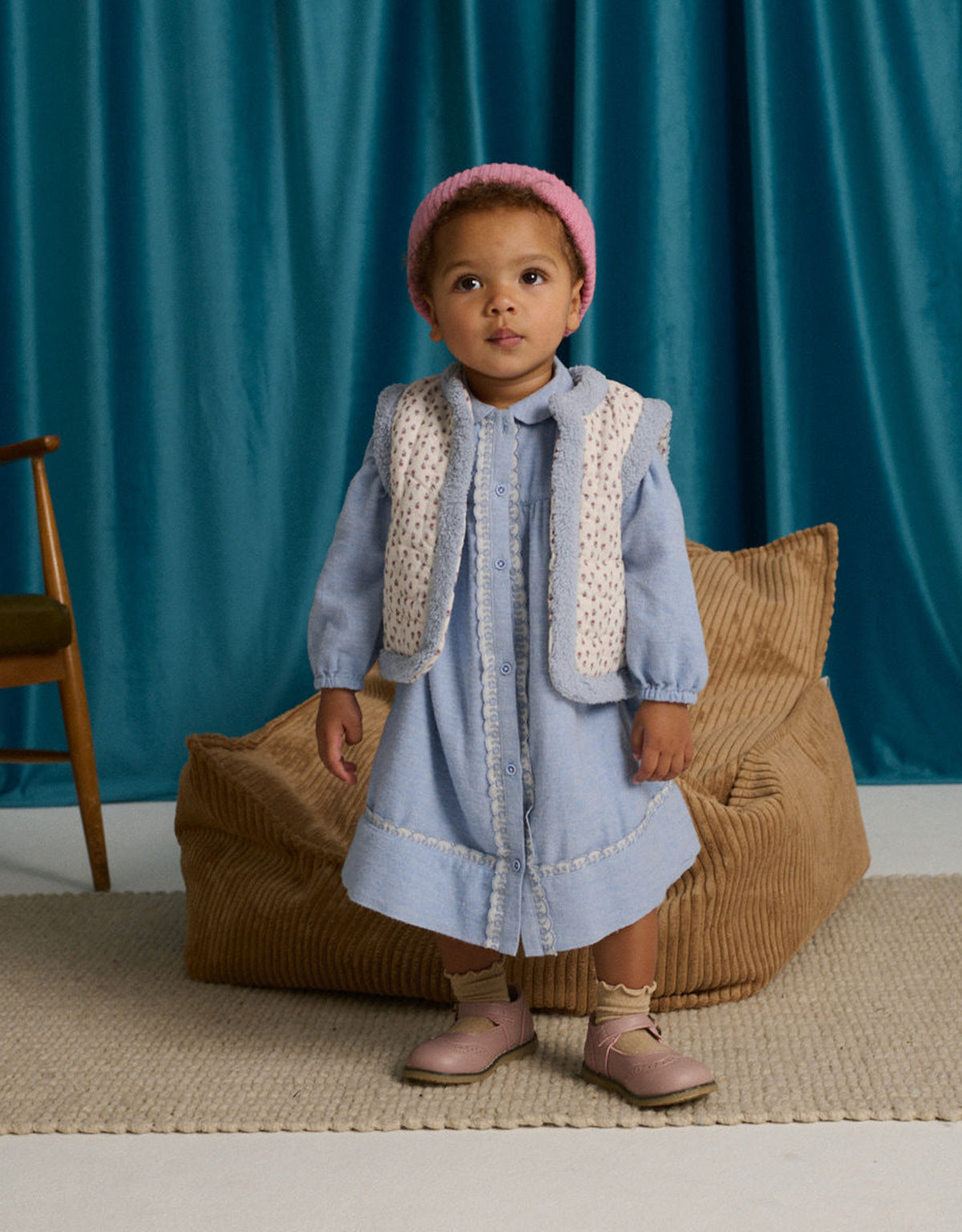 Baby Eulalia Ditsy Floral Reversible Gilet with Sherpa Side