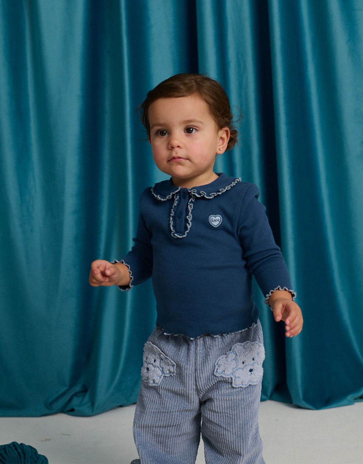 Baby Georgina Wide-Leg Corduroy Pants with Embroidered Poodle Head– Shaped Pockets