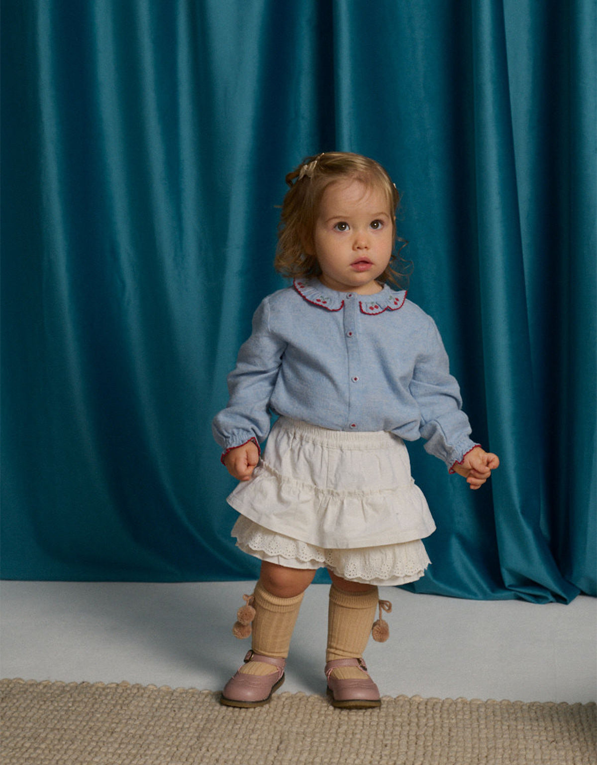 Baby Verena Tiered Ruffled Shorts with Embroidered Lace Trims