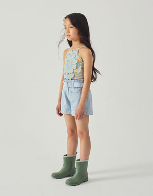 Full front catalog image of the Eloise Halter Top in Multicolor with Large Flower Appliqué & Contrast Stitching for kids from the Spring Summer collection of Gingersnaps Philippines.