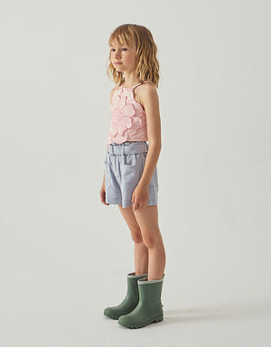 Full front catalog image of the Eloise Halter Top in Pink with Large Flower Appliqué & Contrast Stitching for kids from the Spring Summer collection of Gingersnaps Philippines.