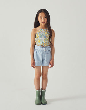 Full front catalog image of the Amara Linen-like Cotton Shorts in Stripes with Big Pockets & Belt for kids from the Spring Summer collection of Gingersnaps Philippines.