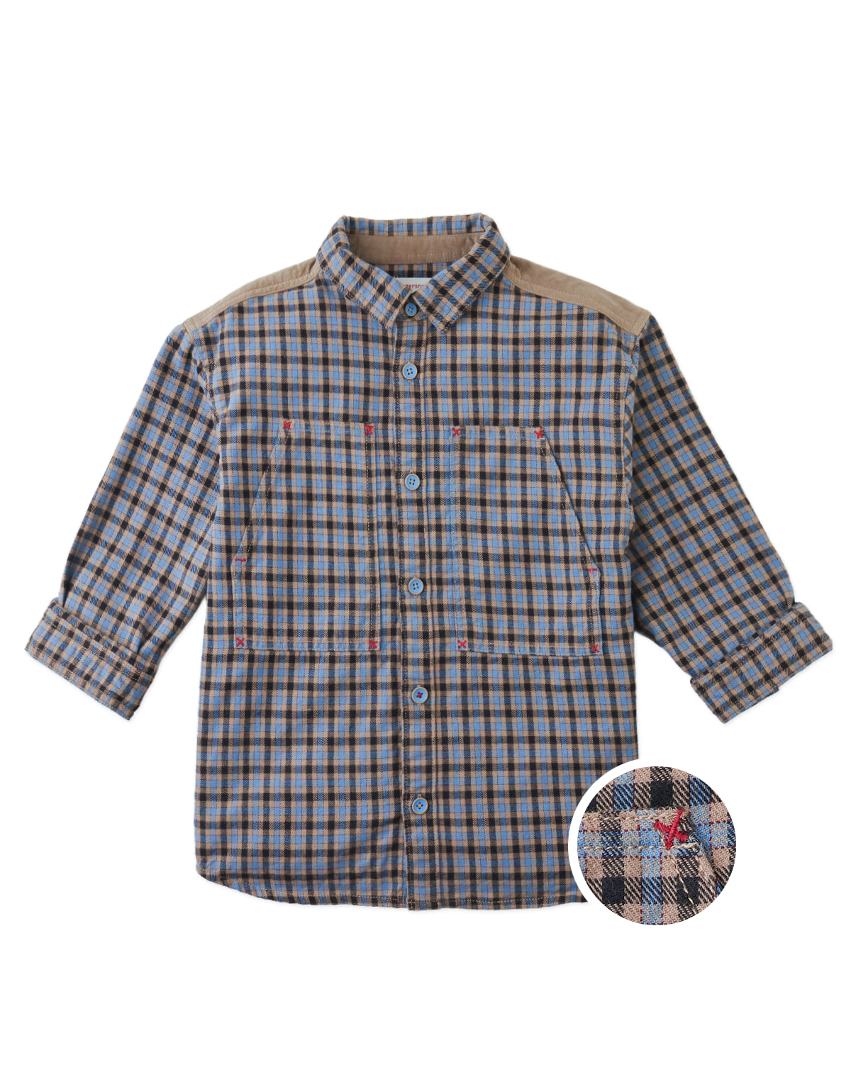 Zeno Checkered Woven Workshirt with Fine Corduroy Combination