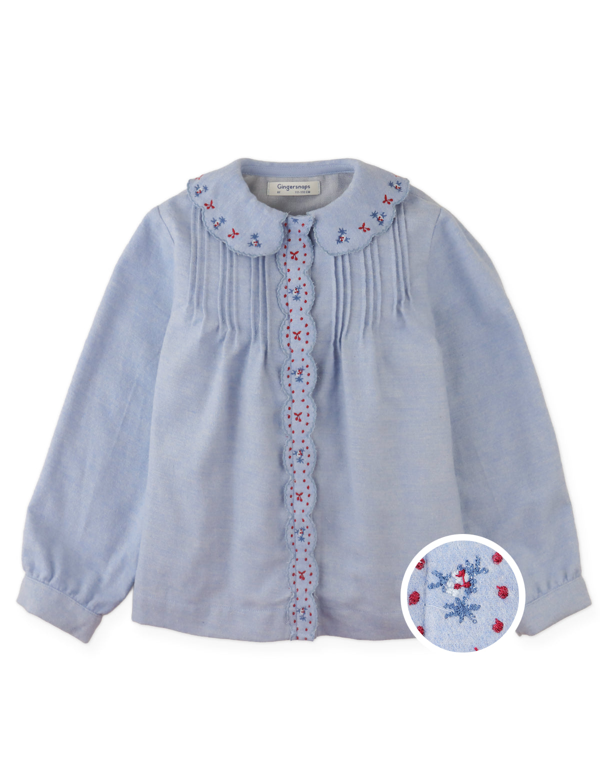 Agatha Blouse with Pintucked Bodice and Embroidered Placket and Collar