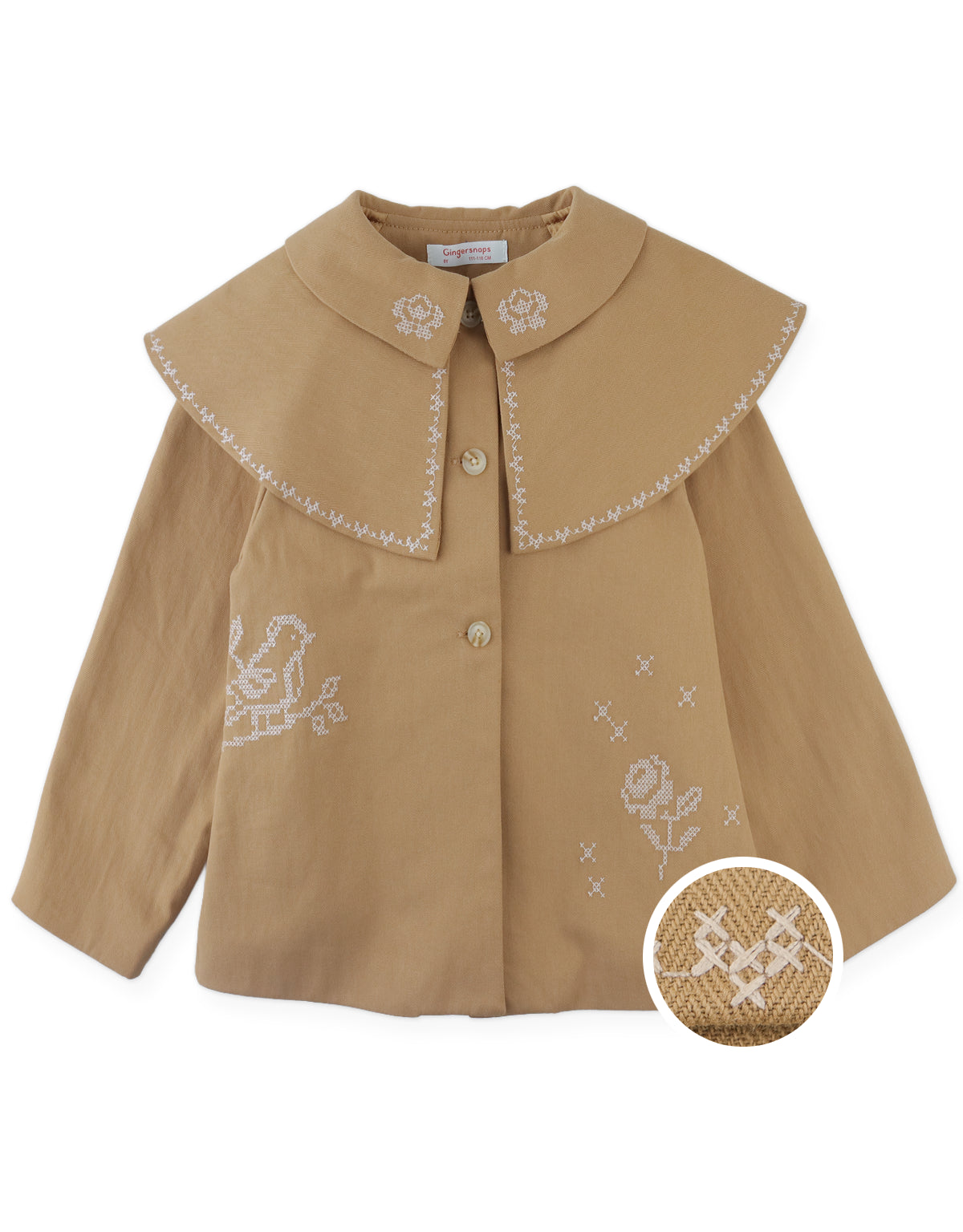 Philippa Herringbone Cape Coat with Cross-Stitch Embroidery