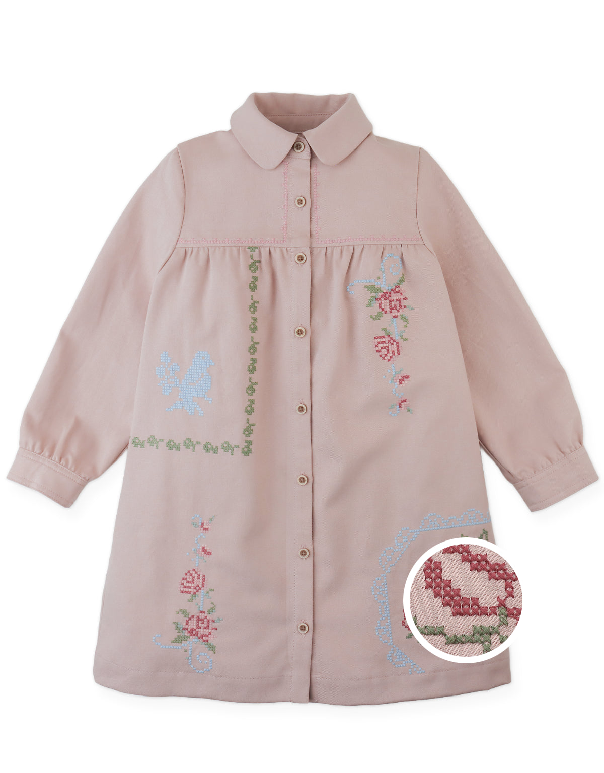 Minerva Shift Dress with Peter Pan Collar and Cross-Stitch Embroidery
