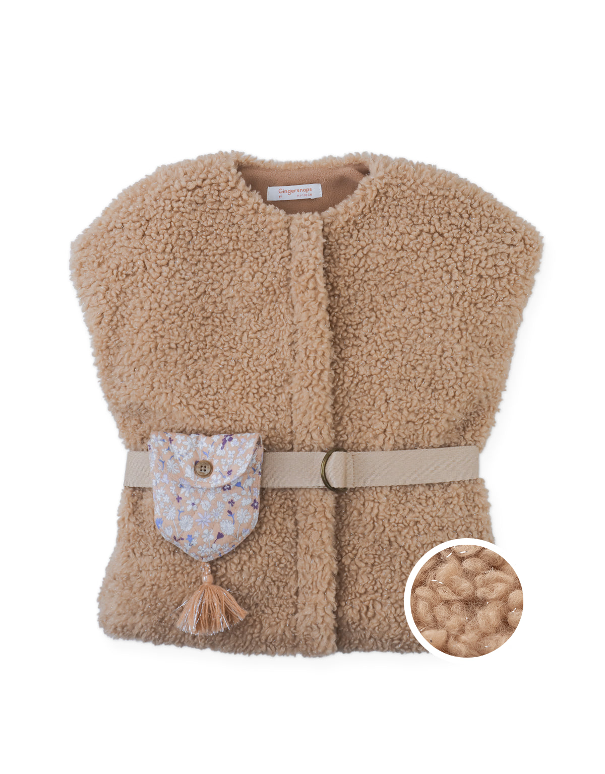 Jeanette Shearling Gilet with Floral Belt Bag and Tassels
