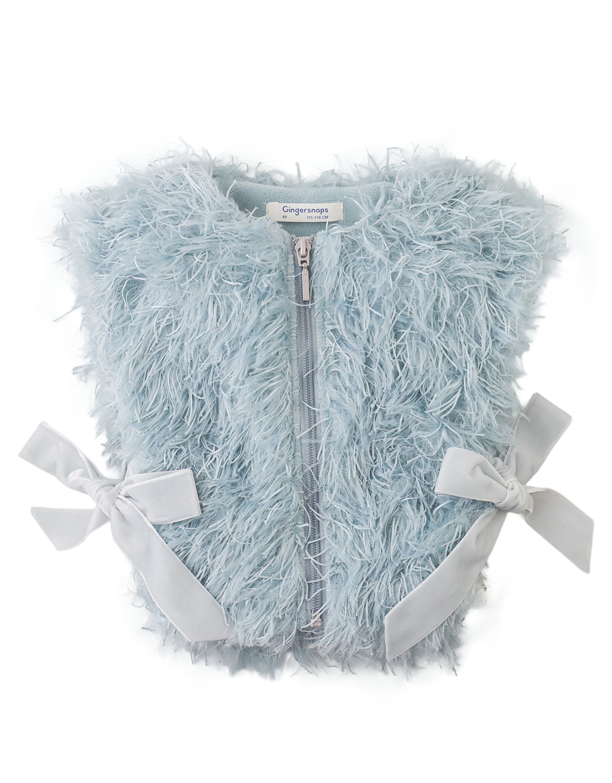 Eudora Faux Fur Zip-Through Gilet with Satin Bow Side Ties