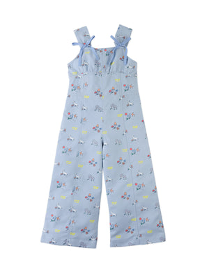 Flatlay front view of the Harvey Empire-Cut Jumpsuit with bow details from the Spring Summer collection of Filipino kids fashion brand Gingersnaps Philippines.