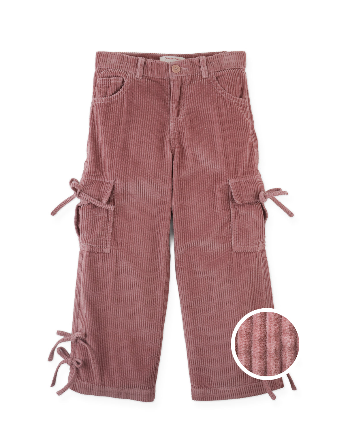 Paulina Corduroy Cargo Pants with Bow Accents
