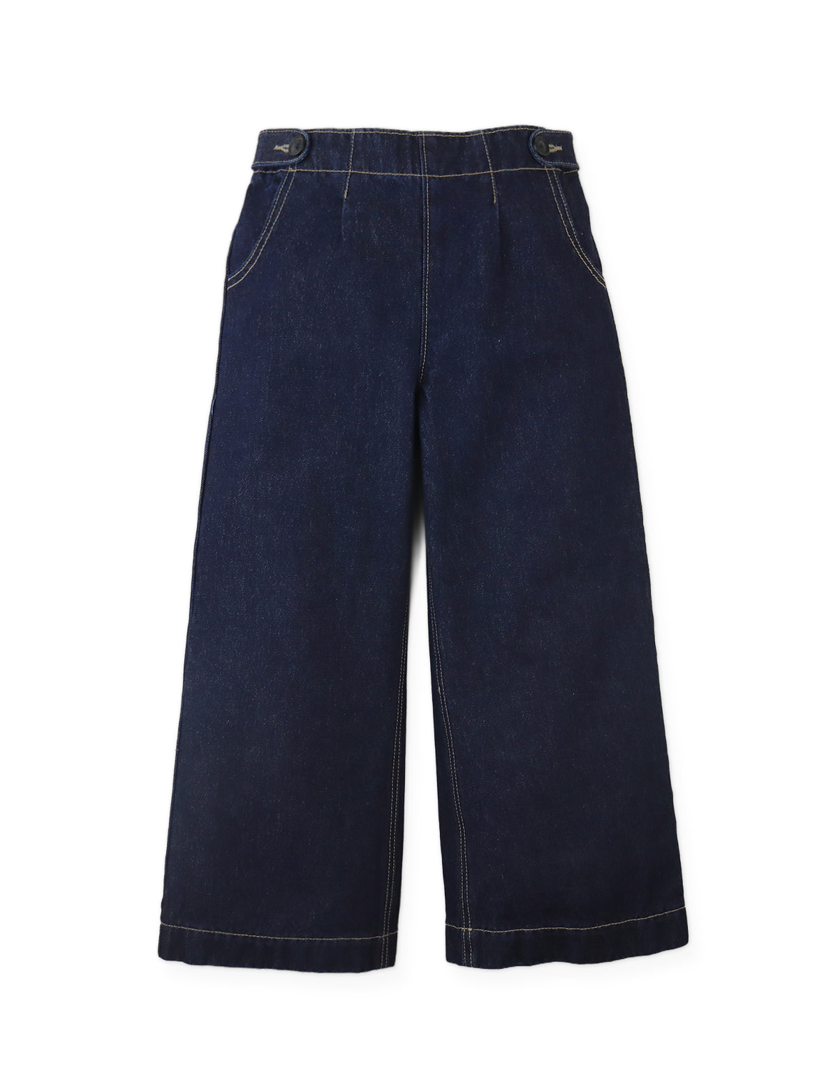 Christina Pull-On Wide-Leg Denim Jeans with Side Tabs and Pockets