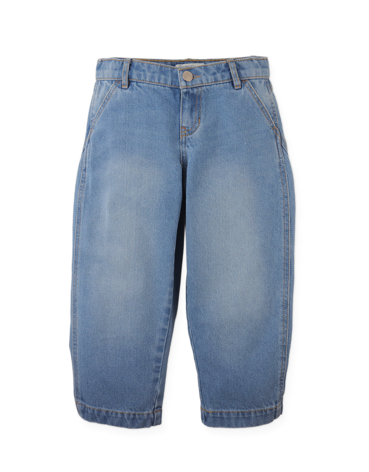 Constance Barrel Denim Pants with Adjustable Side Hem Snaps