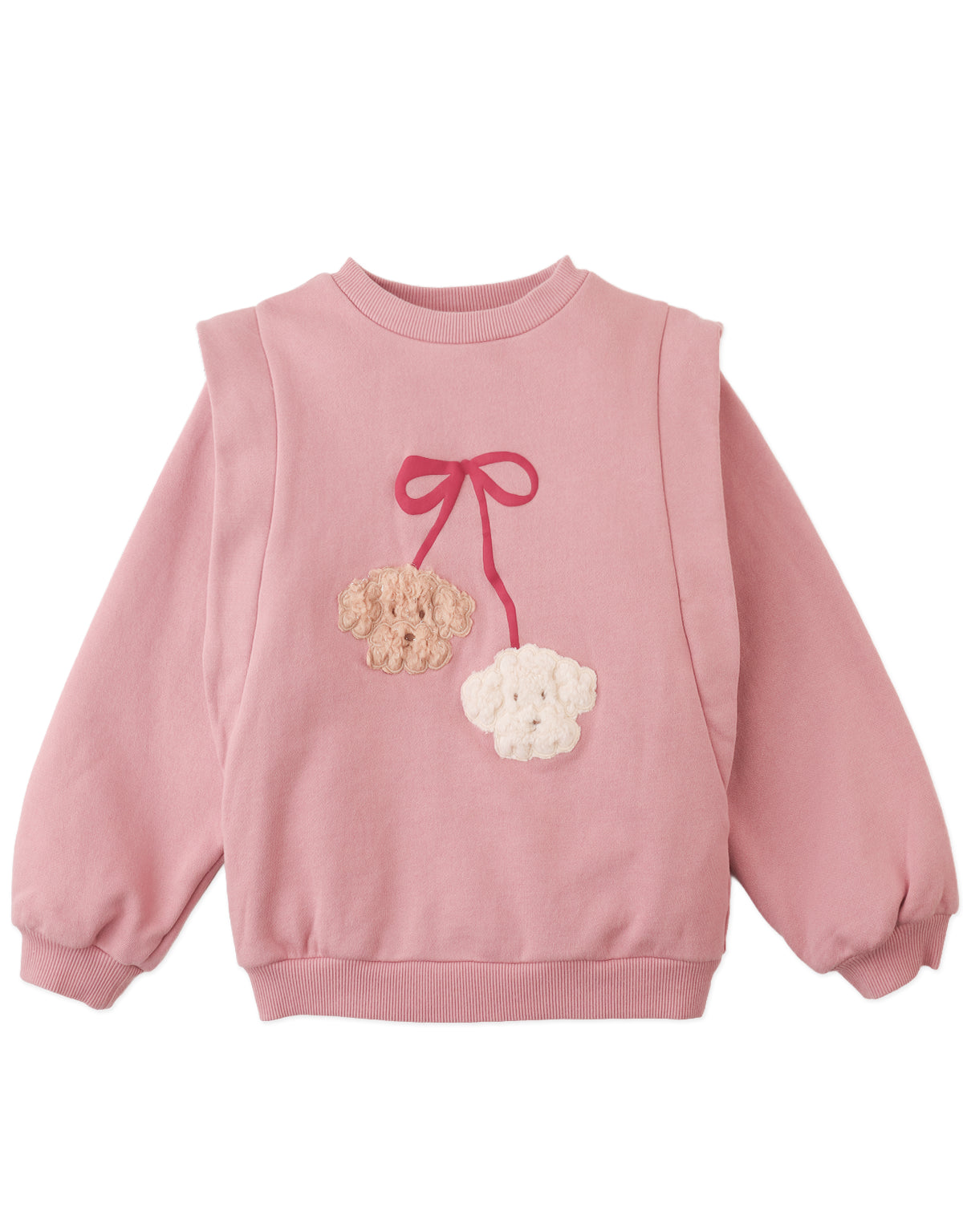 Maurine Fleece Sweater with Vented Sleeves and Embroidered Cherry Poodles Appliqué