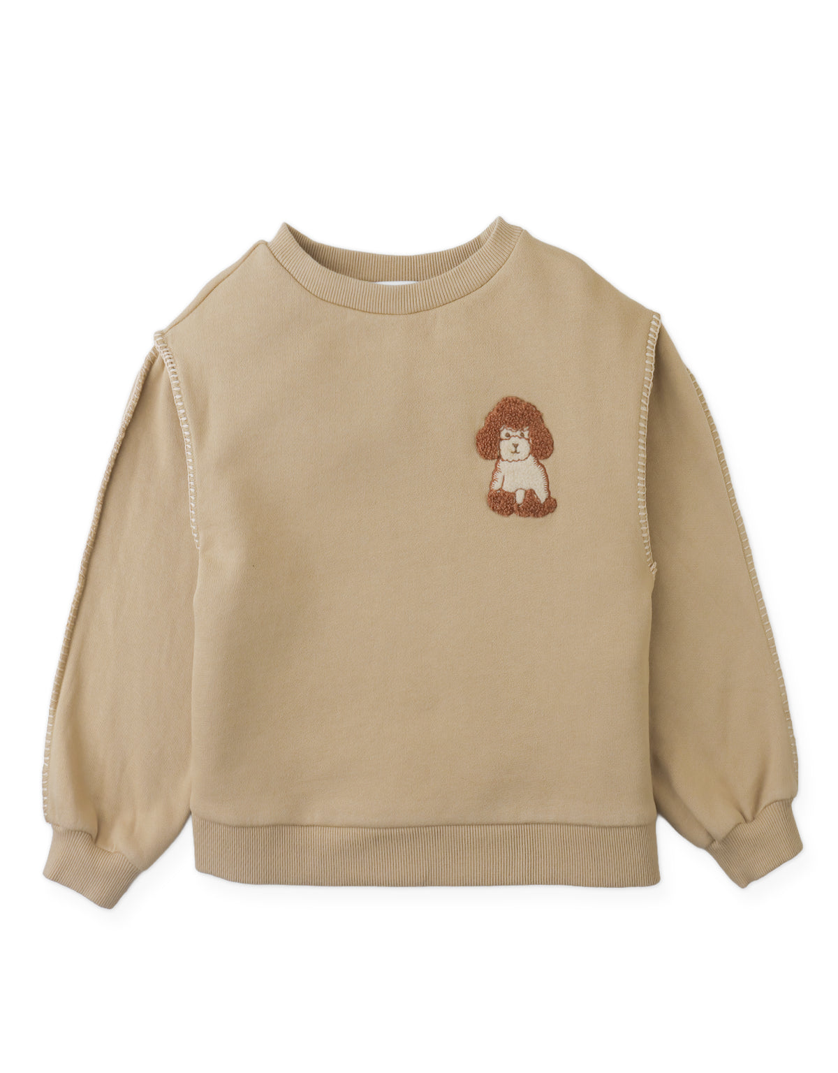 Faustina Sweater with Contrast Hand Blanket Stitching and Poodle Cheerful Appliqué
