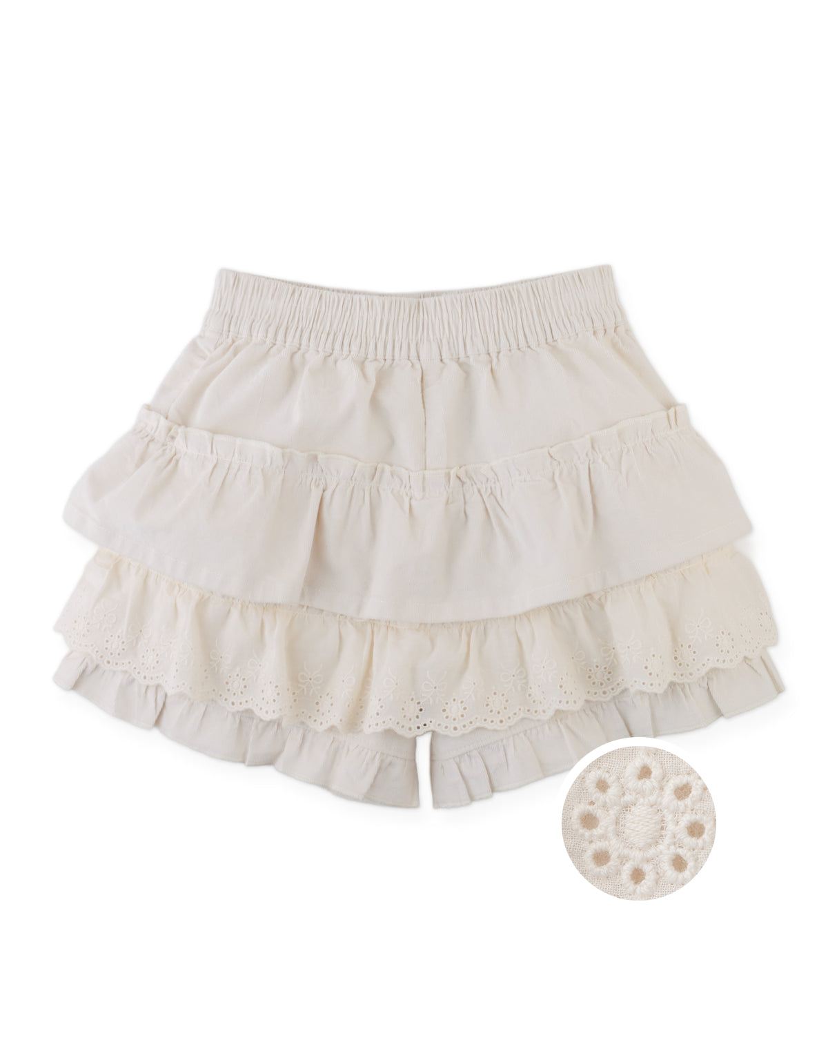 Verena Tiered Ruffled Shorts with Embroidered Lace Trims