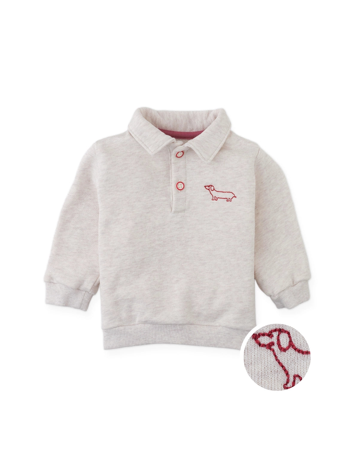 Baby Stefano French Terry Polo Pullover with Chest Dachshund Embroidery