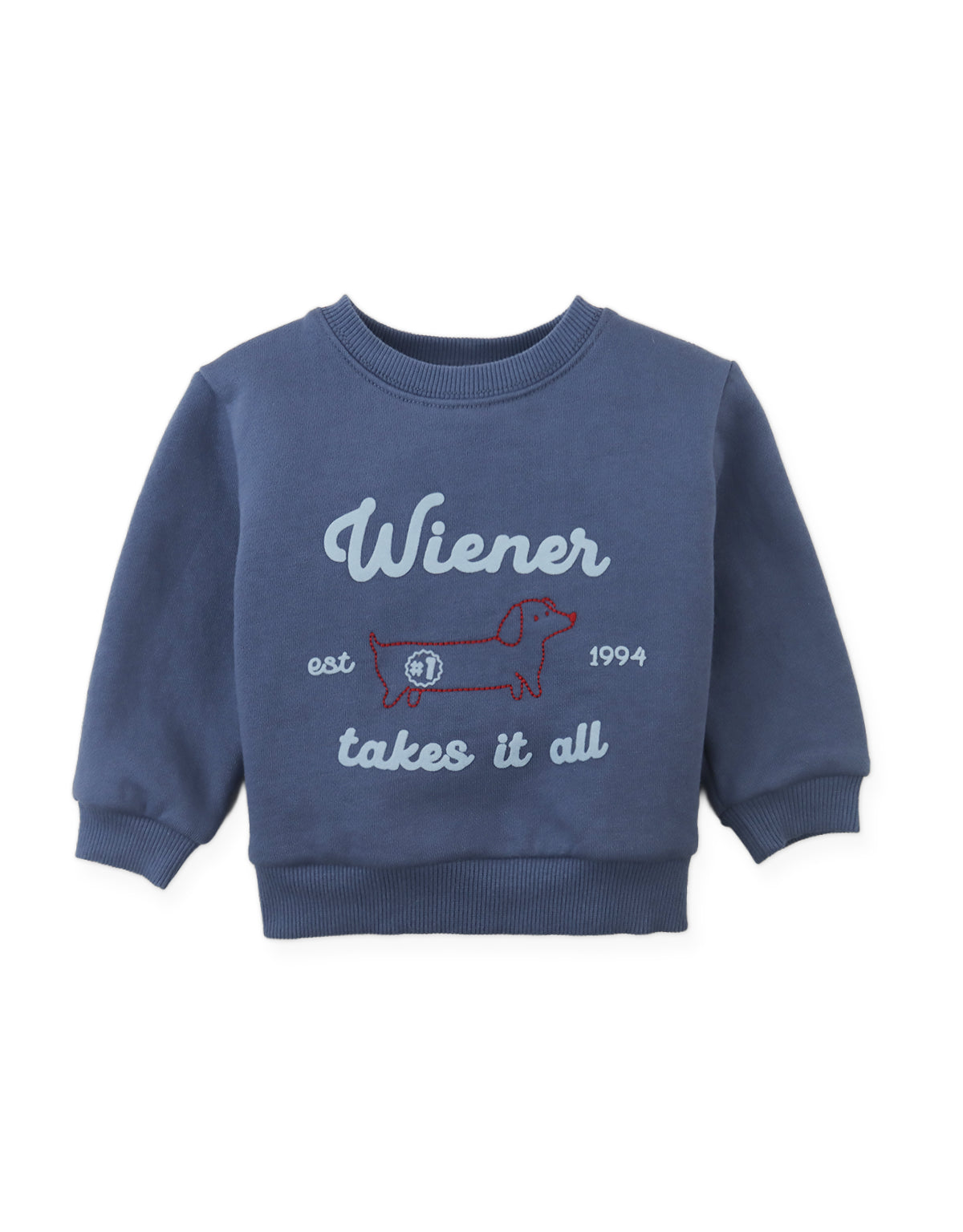 Baby Riccardo Fleece Pullover with Dachshund Embroidery and Embossed Text Print