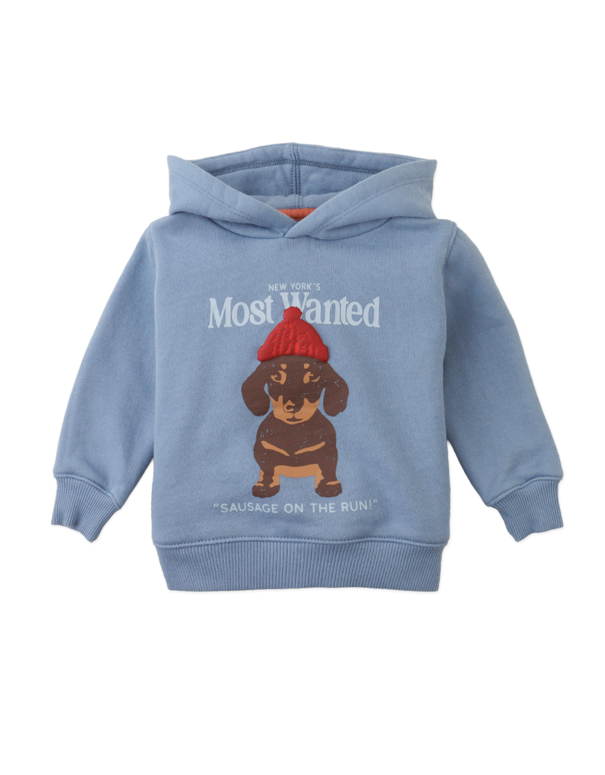 Baby Dante Fleece Pullover Hoodie with Dachshund “Most Wanted” Graphic Print