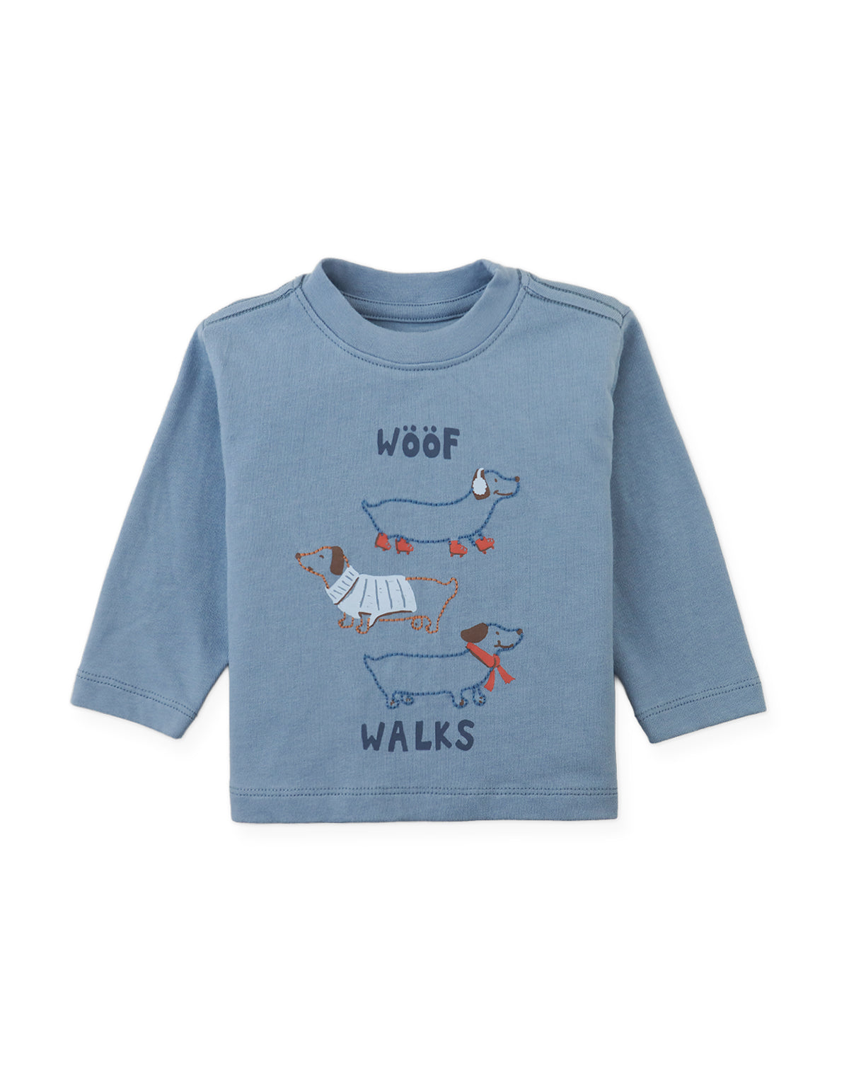Baby Myron Graphic Tee with “Woof Walks” Graphic and Embroidered Outline
