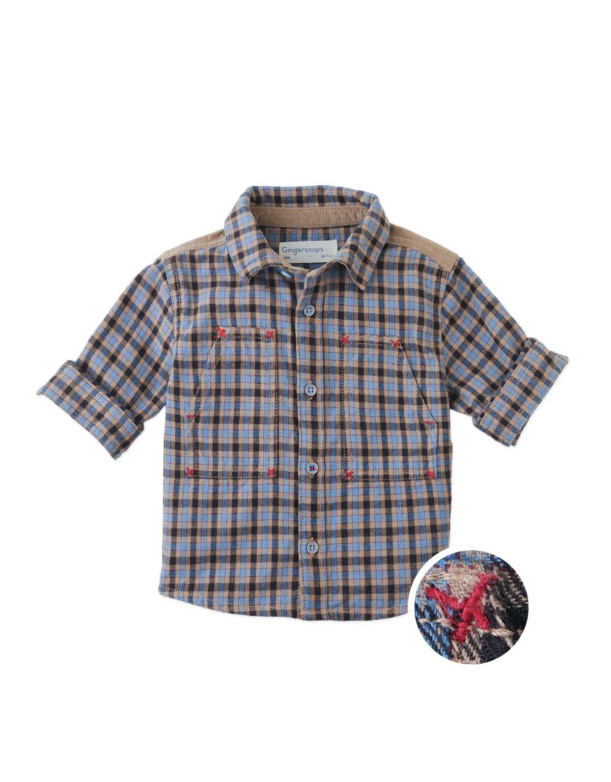 Baby Zeno Checkered Woven Workshirt with Fine Corduroy Combination