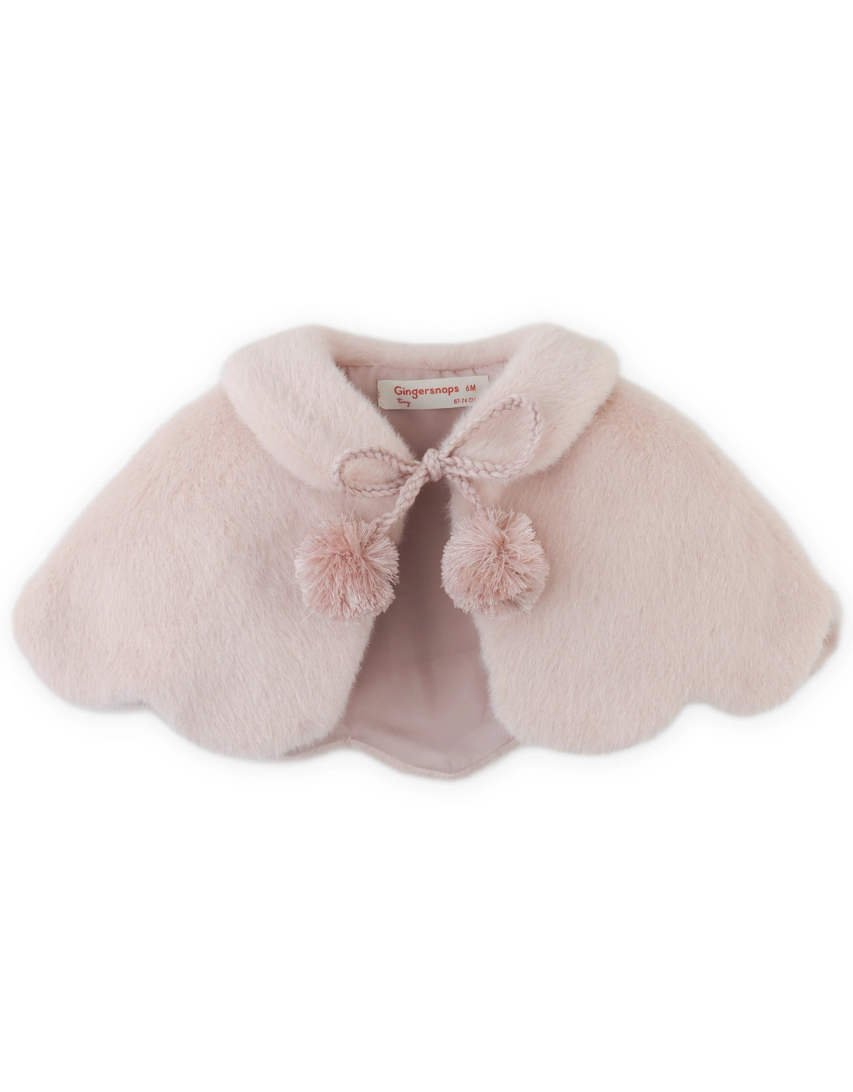 Baby Elaine Scalloped-Edge Faux Fur Capelet with Braided Ties and Pom-Poms