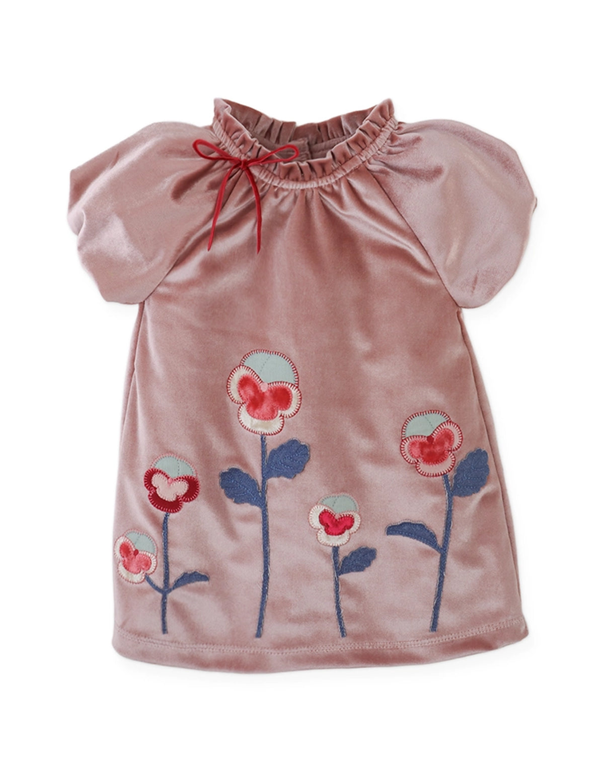 Baby Doris Velvet Dress with Embroidery and Velvet Bow Details