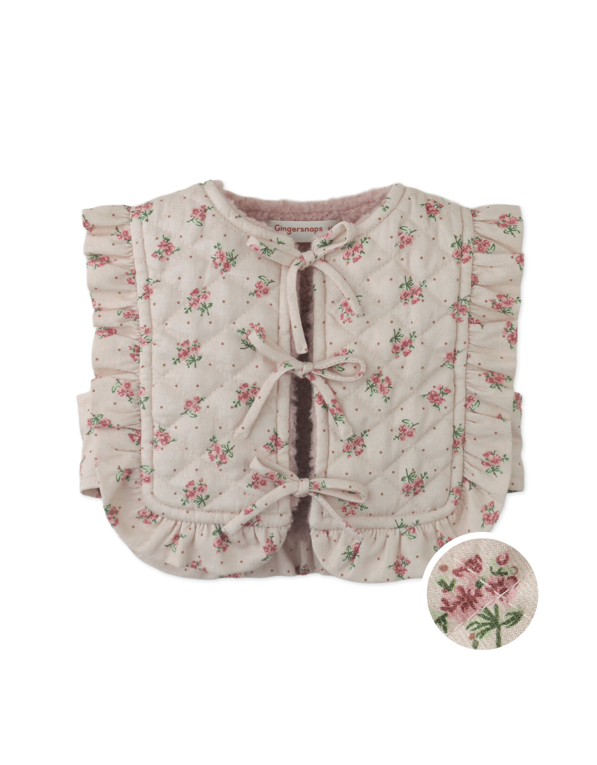 Baby Hilda Floral Printed Quilted Gilet with Bow Details