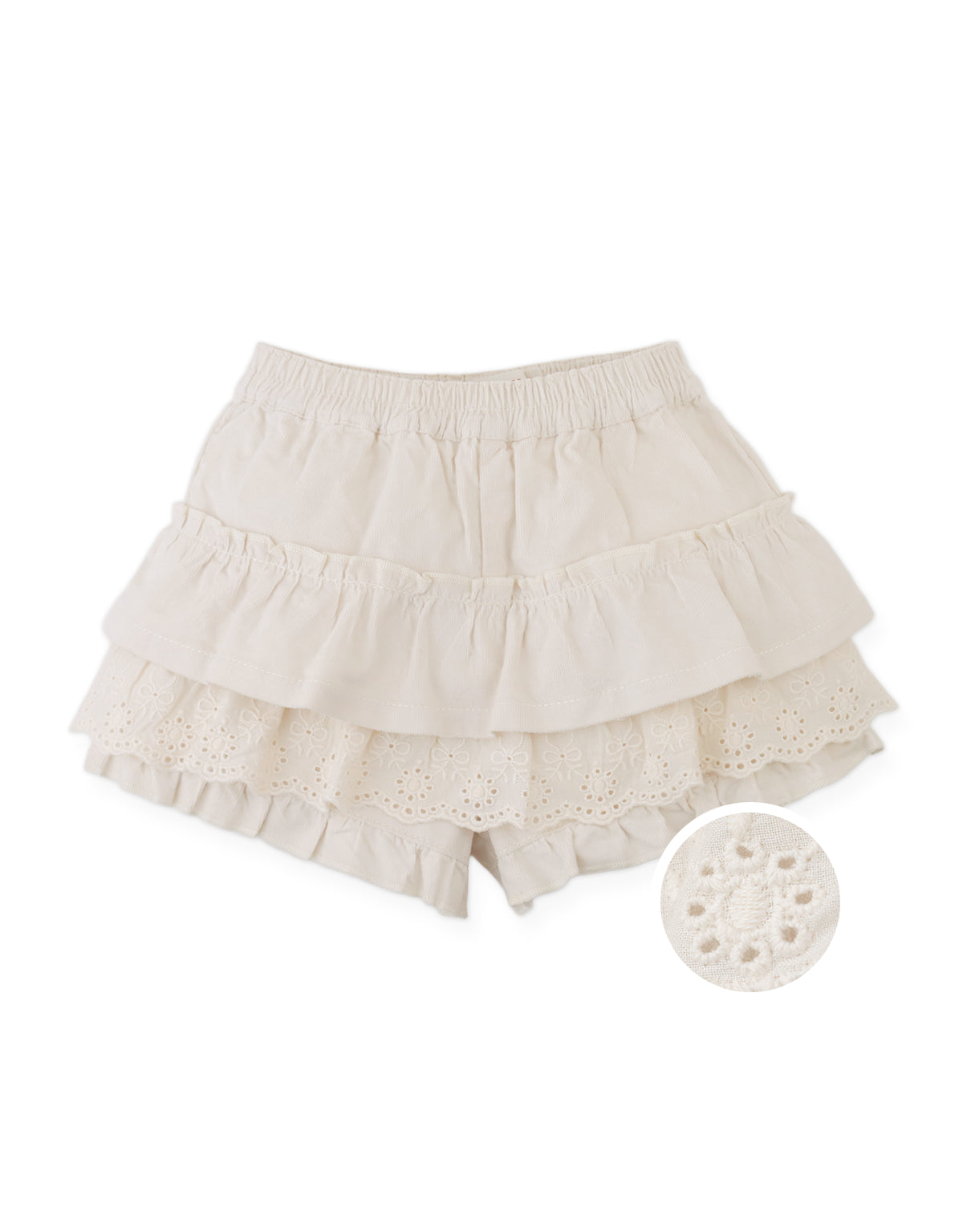 Baby Verena Tiered Ruffled Shorts with Embroidered Lace Trims