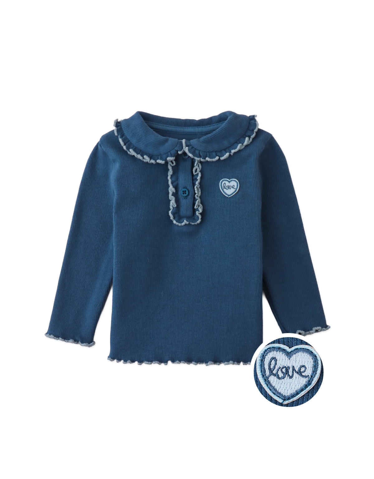 Baby Geraldine Ribbed Tee with Collar and Embroidered Love Appliqué