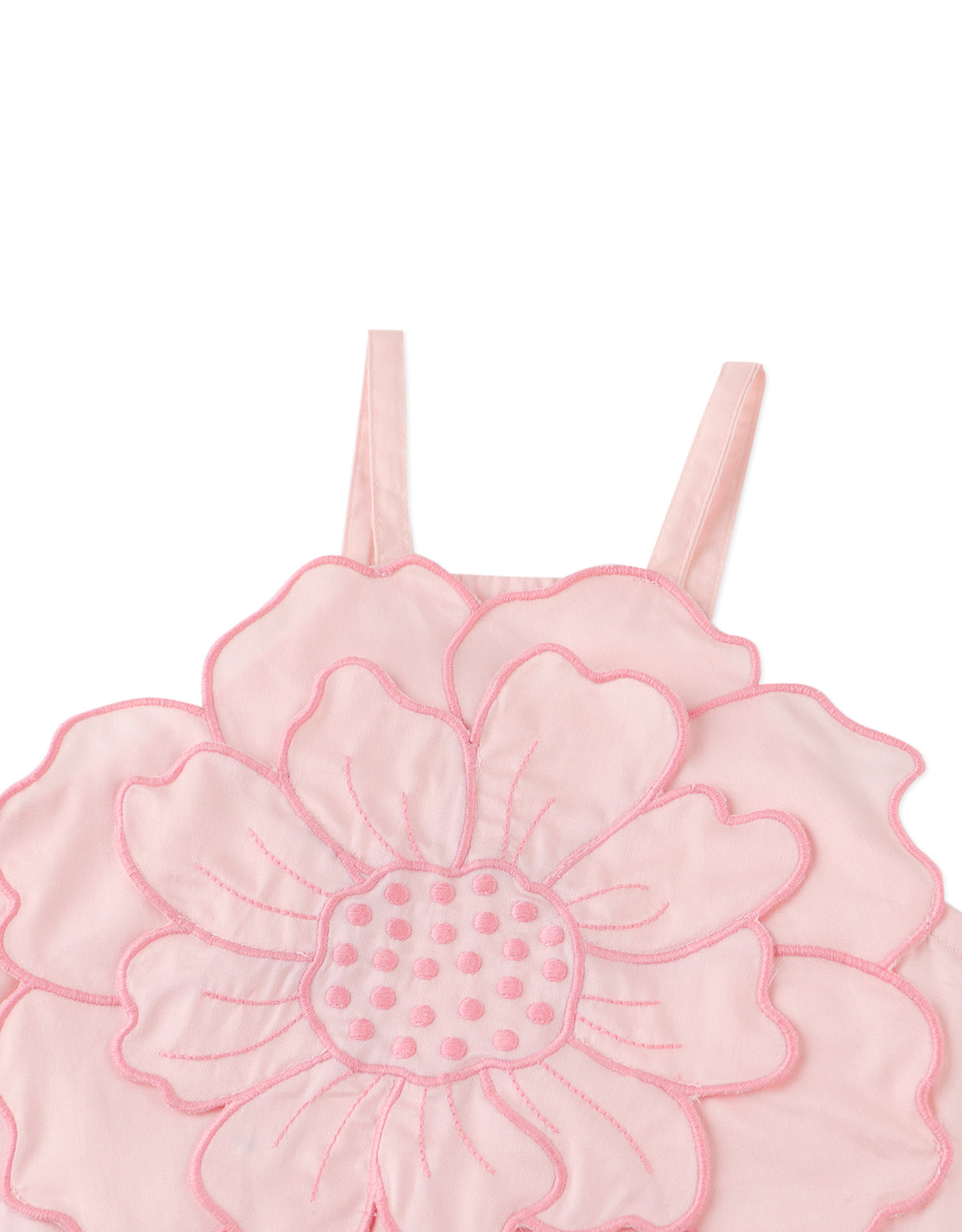 Close-up front detail of the Pink Eloise Halter Top with Large Flower Appliqué & Contrast Stitching, highlighting the oversized flower appliqué and embroidered contrast stitching from the Spring Summer collection of Gingersnaps Philippines.