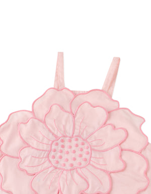 Close-up front detail of the Pink Eloise Halter Top with Large Flower Appliqué & Contrast Stitching, highlighting the oversized flower appliqué and embroidered contrast stitching from the Spring Summer collection of Gingersnaps Philippines.