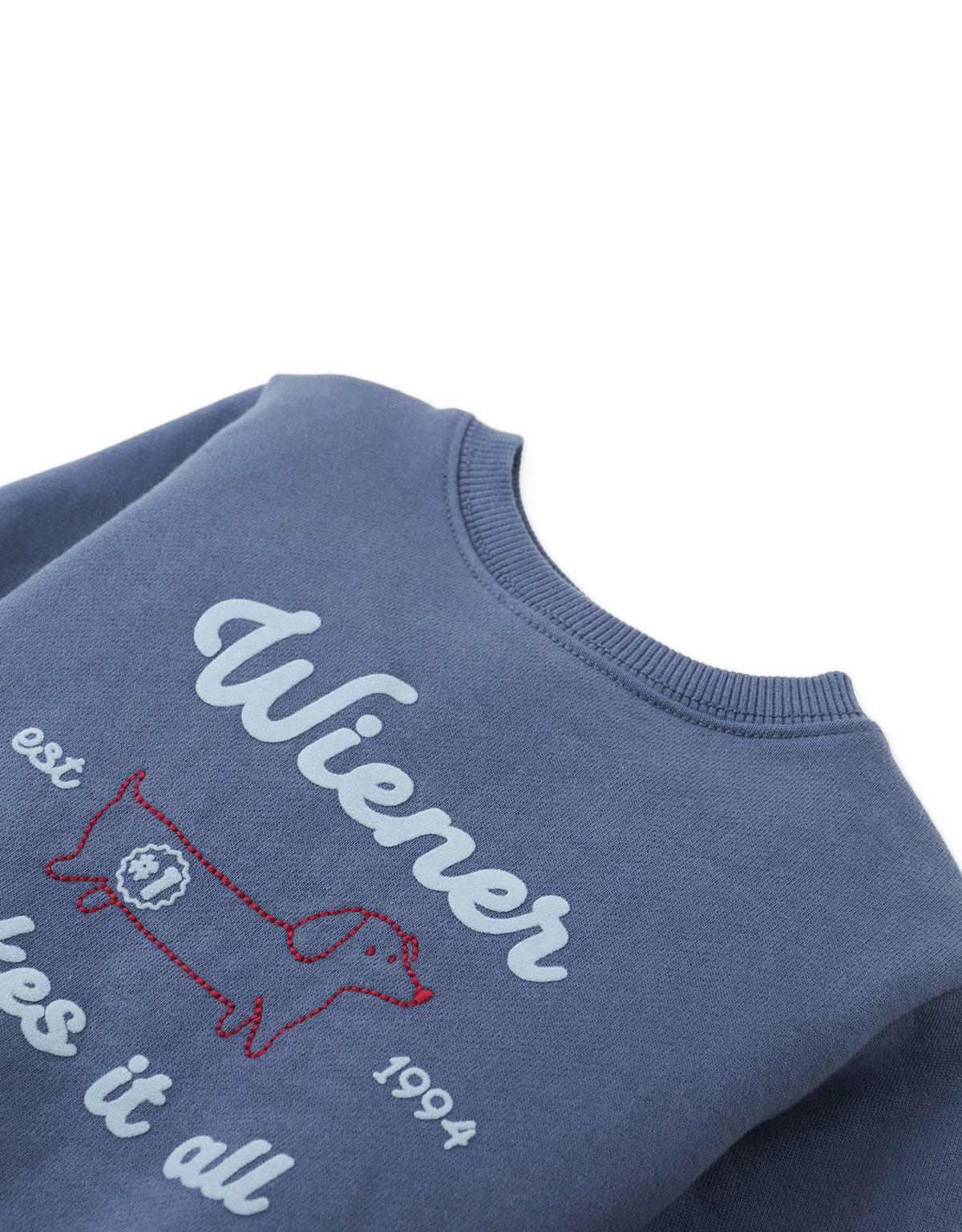 Baby Riccardo Fleece Pullover with Dachshund Embroidery and Embossed Text Print