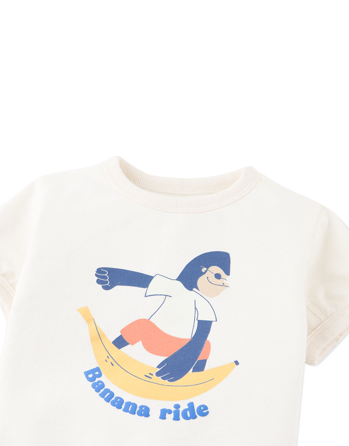 Close-up front detail of the Baby Chalice Cotton Barrel Tee in off-white highlighting the smooth cotton texture, classic barrel tee design, comfortable fit, and gorilla print from the boys’ collection of Gingersnaps Philippines.