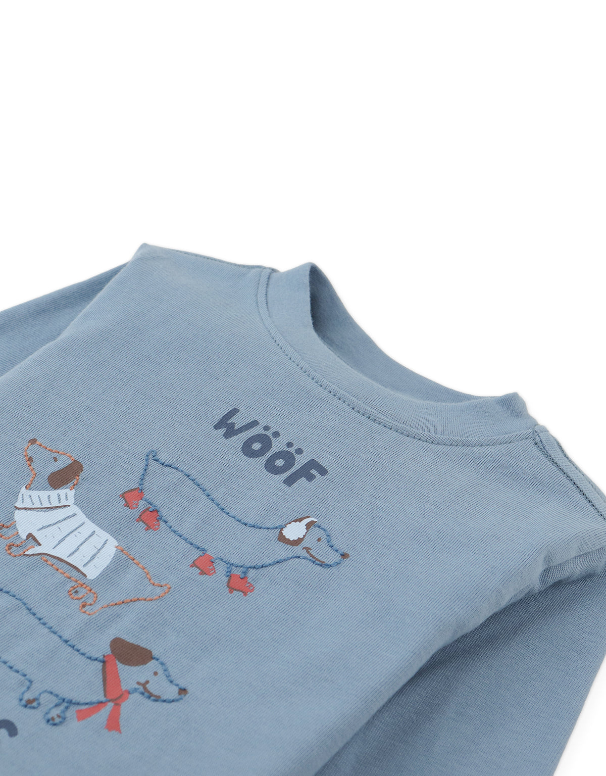 Baby Myron Graphic Tee with “Woof Walks” Graphic and Embroidered Outline
