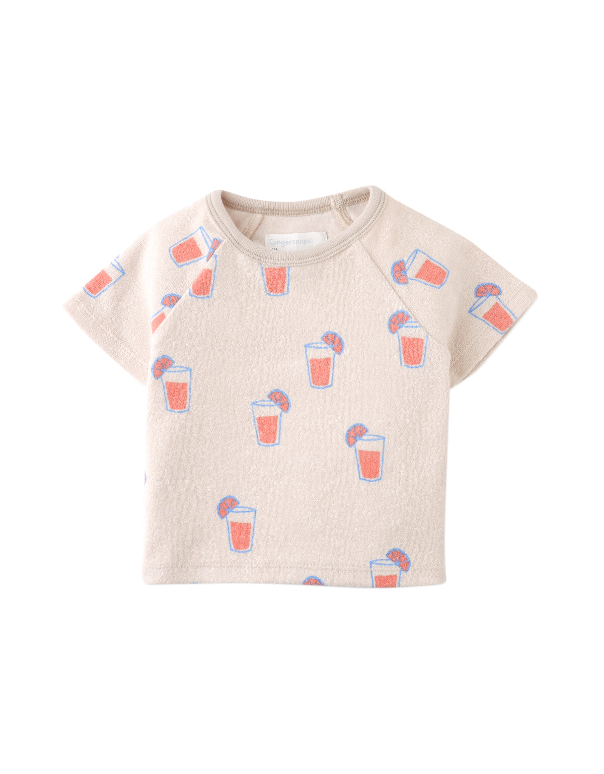 Close-up front detail of the Baby Matthew All-Over Print Raglan Tee, highlighting the vibrant all-over prints and raglan sleeves from the Spring Summer collection of Gingersnaps Philippines.