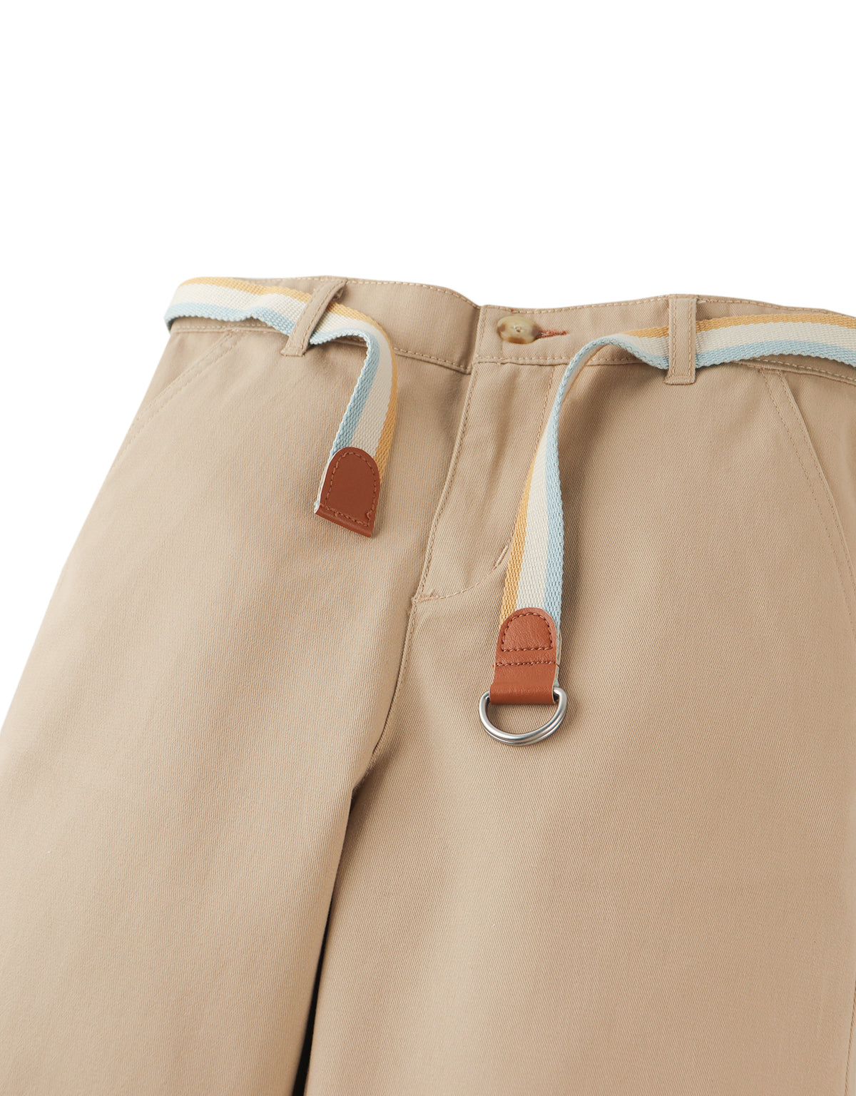 Edward Regular Straight Twill Pants with Striped Canvas Belt