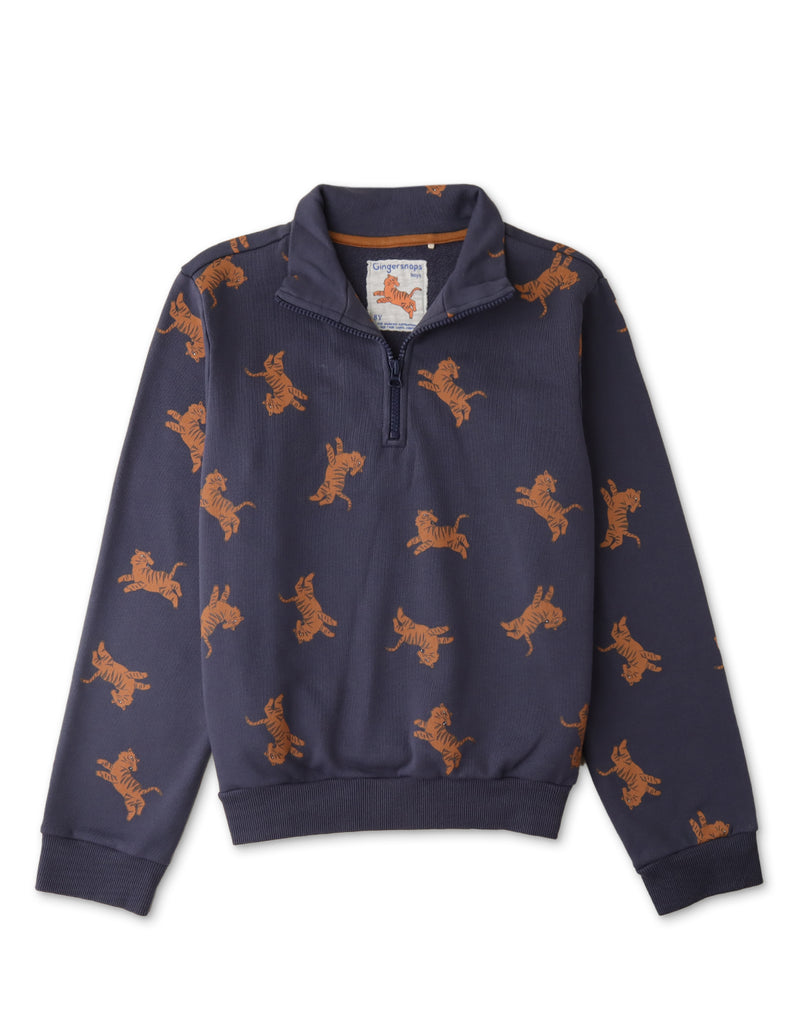 BOYS TIGER HALF ZIP FLEECE PULLOVER